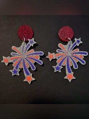 Red, White & Blue 4th of July Independence Day Fireworks Glitter Earrings 🎇
